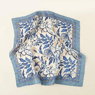 Blue Botanical Leaf Silk Scarf - Simply Sunflowers