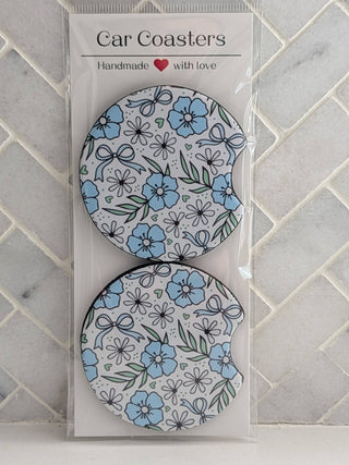 Blue Floral Car Coasters - Simply Sunflowers