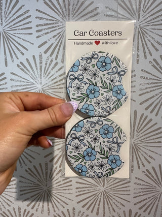 Blue Floral Car Coasters - Simply Sunflowers