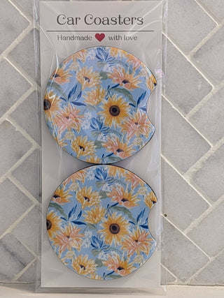 Blue Sunflower Car Coasters - Simply Sunflowers