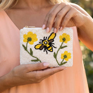 Bumble Bee Flowers Beaded Coin Pouch - Simply Sunflowers
