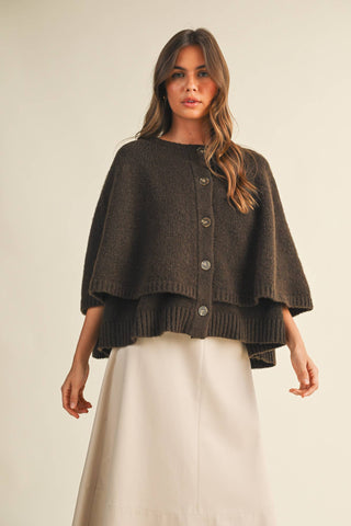 Button Front Tiered Knit Capelet - Simply Sunflowers