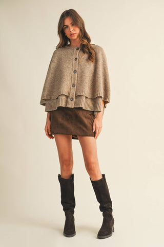 Button Front Tiered Knit Capelet - Simply Sunflowers