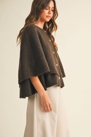 Button Front Tiered Knit Capelet - Simply Sunflowers