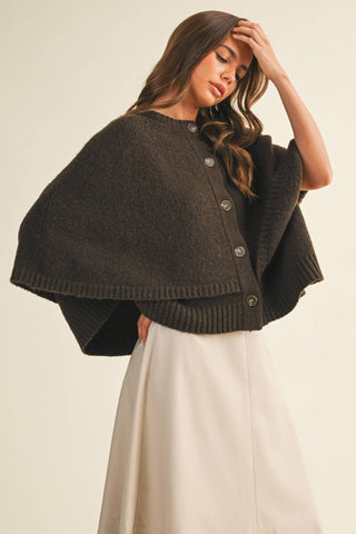 Button Front Tiered Knit Capelet - Simply Sunflowers