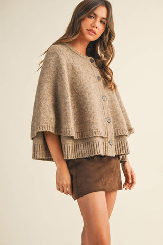 Button Front Tiered Knit Capelet - Simply Sunflowers