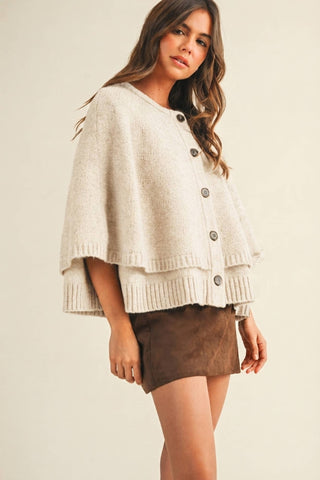 Button Front Tiered Knit Capelet - Simply Sunflowers