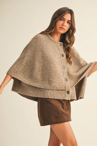 Button Front Tiered Knit Capelet - Simply Sunflowers