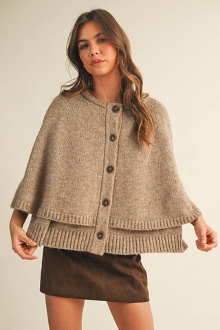 Button Front Tiered Knit Capelet - Simply Sunflowers