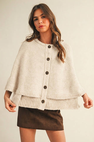 Button Front Tiered Knit Capelet - Simply Sunflowers