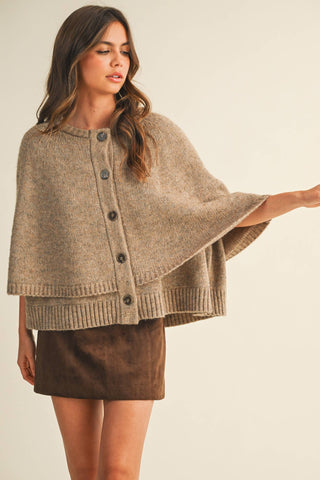 Button Front Tiered Knit Capelet - Simply Sunflowers