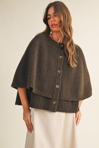 Button Front Tiered Knit Capelet - Simply Sunflowers
