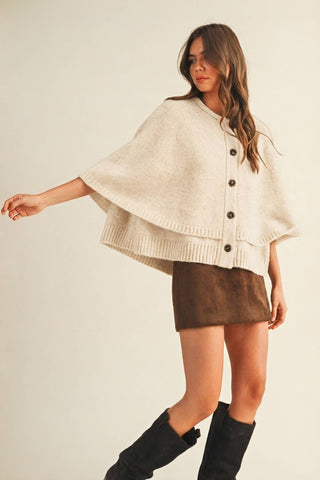 Button Front Tiered Knit Capelet - Simply Sunflowers