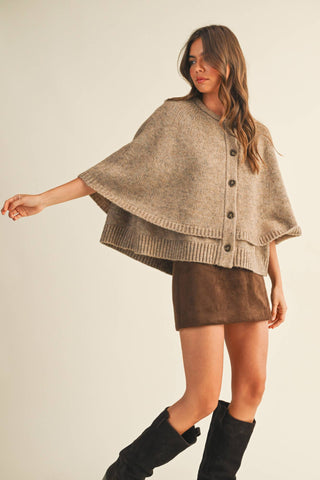 Button Front Tiered Knit Capelet - Simply Sunflowers