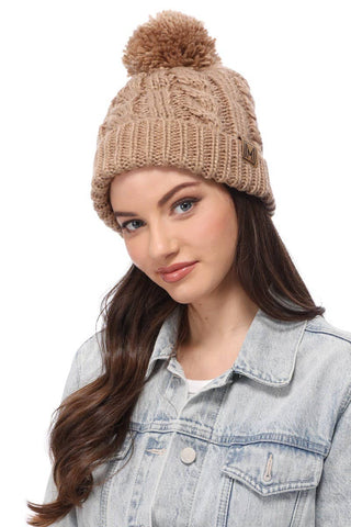 Cable Knit Pom Pom Beanie - Simply Sunflowers