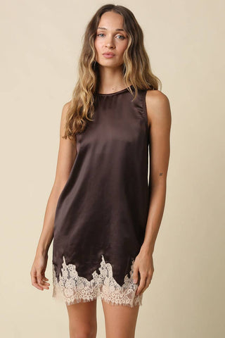 Camila Lace Trim Satin Mini Dress - Simply Sunflowers