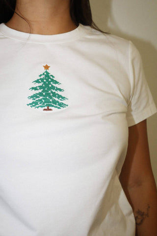 Christmas Tree Embroidered Baby Tee - Simply Sunflowers