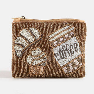 Coffee And Pastries Seed Beaded Coin Purse - Simply Sunflowers