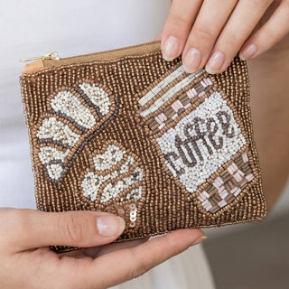Coffee And Pastries Seed Beaded Coin Purse - Simply Sunflowers