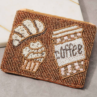 Coffee And Pastries Seed Beaded Coin Purse - Simply Sunflowers