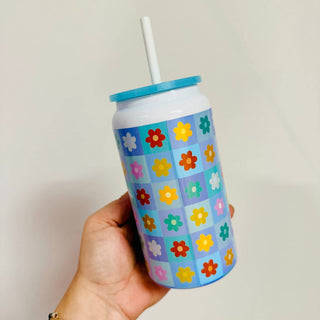 Colorful Floral Check Pattern Stainless Steel Cup - Simply Sunflowers
