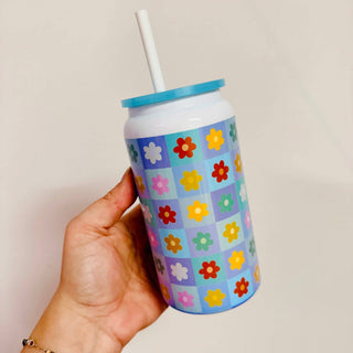 Colorful Floral Check Pattern Stainless Steel Cup - Simply Sunflowers