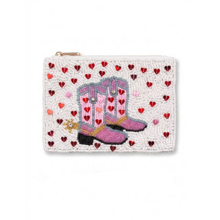 Cowboy Boots And Hearts Beaded Coin Pouch - Simply Sunflowers