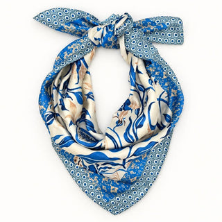 Blue Botanical Leaf Silk Scarf