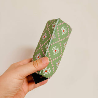 Green Faux Cross Stitch Pattern Koozie