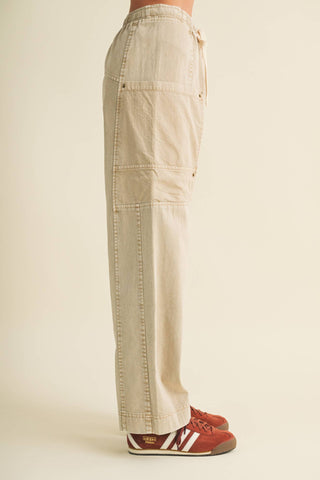 Drawstring Waist Wide Leg Utility Trouser - Simply Sunflowers