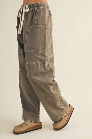 Drawstring Waist Wide Leg Utility Trouser - Simply Sunflowers