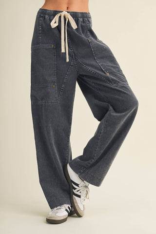 Drawstring Waist Wide Leg Utility Trouser - Simply Sunflowers