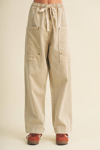Drawstring Waist Wide Leg Utility Trouser - Simply Sunflowers