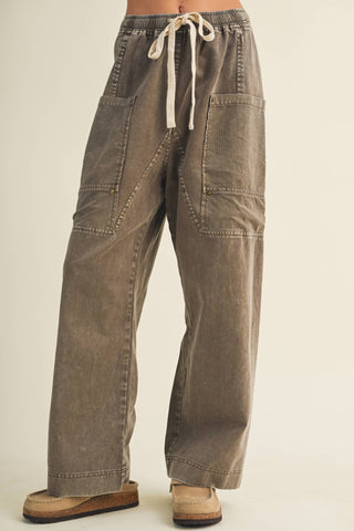 Drawstring Waist Wide Leg Utility Trouser - Simply Sunflowers