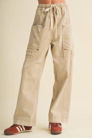Drawstring Waist Wide Leg Utility Trouser - Simply Sunflowers