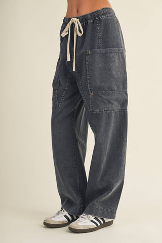 Drawstring Waist Wide Leg Utility Trouser - Simply Sunflowers
