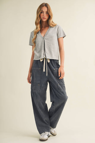 Drawstring Waist Wide Leg Utility Trouser - Simply Sunflowers