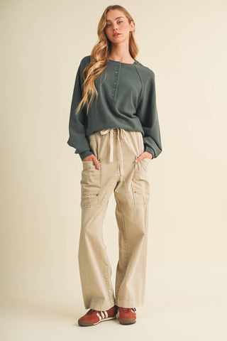 Drawstring Waist Wide Leg Utility Trouser - Simply Sunflowers