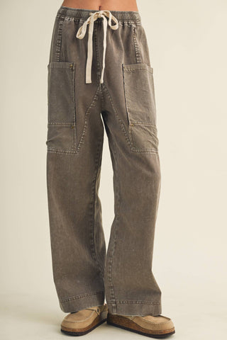 Drawstring Waist Wide Leg Utility Trouser - Simply Sunflowers
