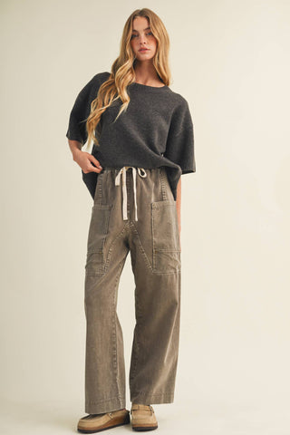 Drawstring Waist Wide Leg Utility Trouser - Simply Sunflowers