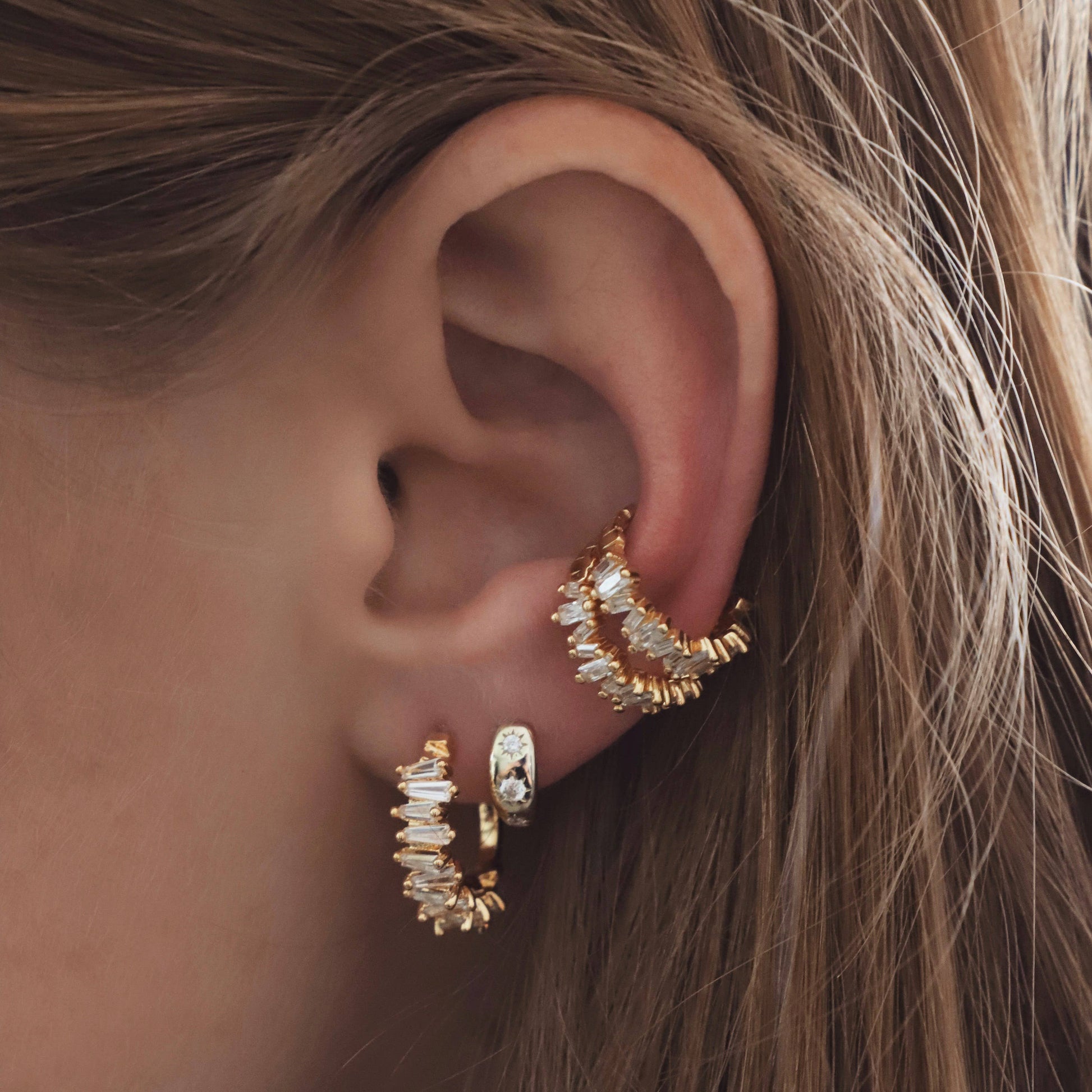 Silver Baguette Hoops