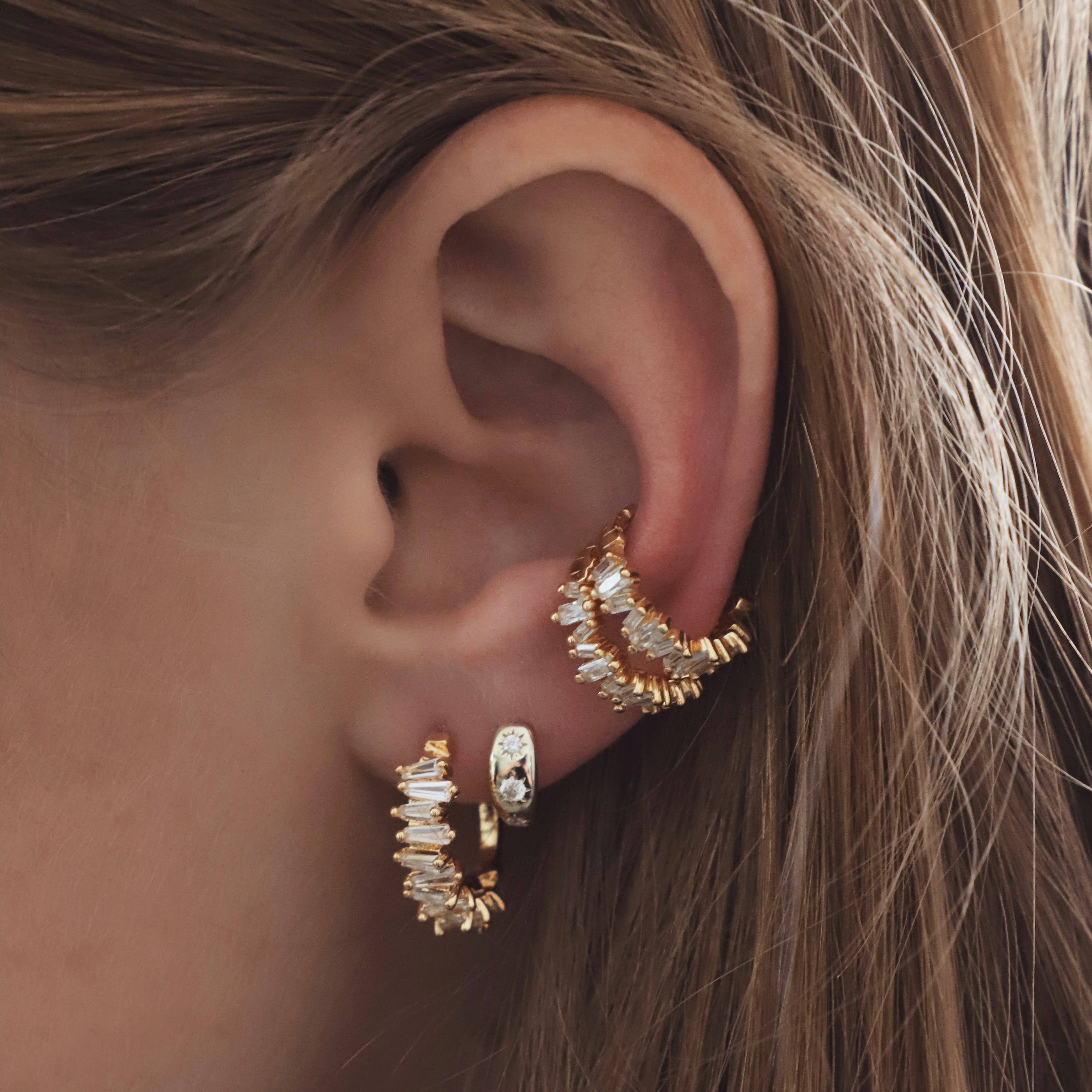 Silver Baguette Hoops