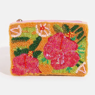 Floral Sequin And Seed Beaded Coin Purse - Simply Sunflowers