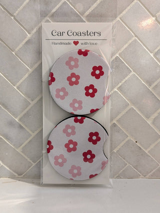 Flowers and Checkers Car Coasters - Simply Sunflowers