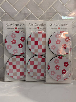 Flowers and Checkers Car Coasters - Simply Sunflowers