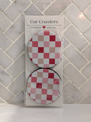 Flowers and Checkers Car Coasters - Simply Sunflowers