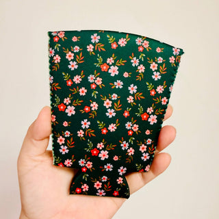 Green Ditsy Floral Pattern Koozie - Simply Sunflowers