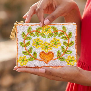 Heart Wreath Blooms Beaded Coin Pouch - Simply Sunflowers