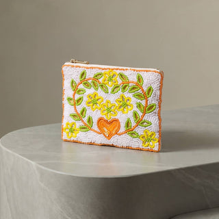Heart Wreath Blooms Beaded Coin Pouch - Simply Sunflowers