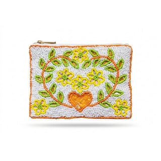Heart Wreath Blooms Beaded Coin Pouch - Simply Sunflowers